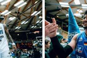 Gabriel de Oliveira und Vinnie Shahid klatschen mit Fans ab
